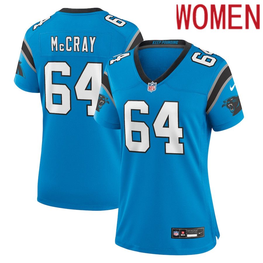 Women Carolina Panthers 64 Justin McCray Nike Blue Alternate Game NFL Jersey